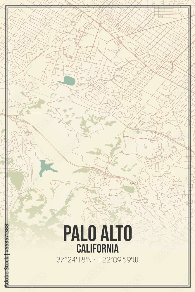 Retro US city map of Palo Alto, California. Vintage street map. Retro US city map of Palo Alto, California. Vintage street map.