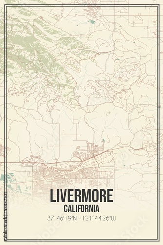 Retro US city map of Livermore, California. Vintage street map. photo