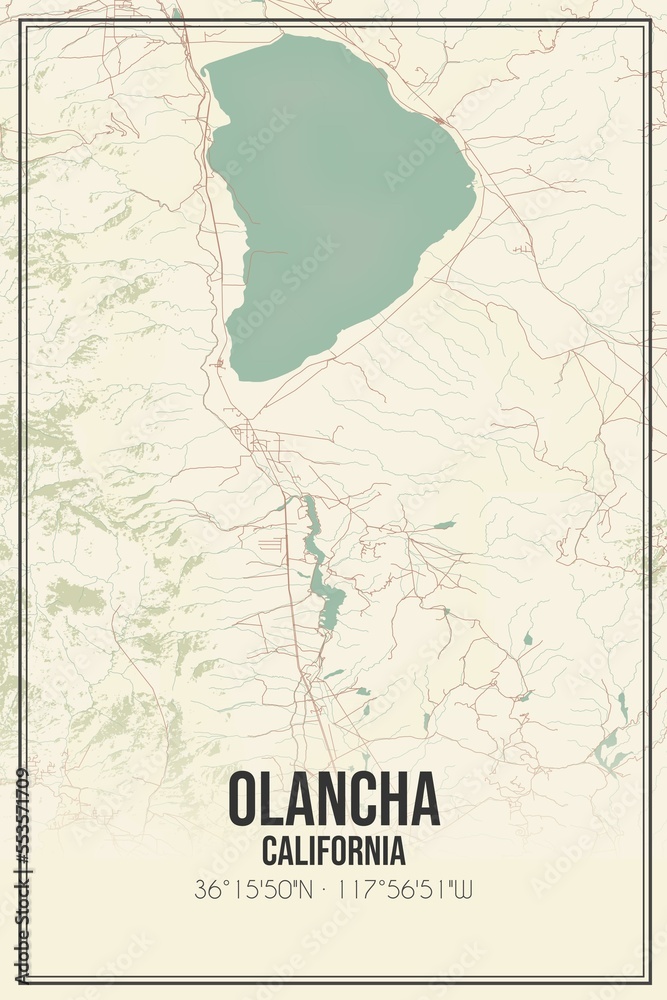 Fototapeta premium Retro US city map of Olancha, California. Vintage street map.