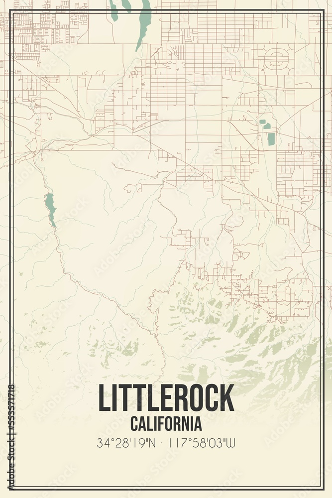 Retro US city map of Littlerock, California. Vintage street map.