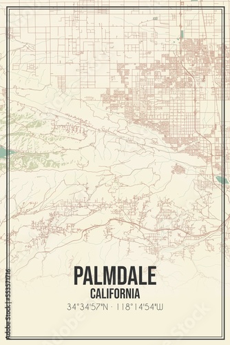 Retro US city map of Palmdale  California. Vintage street map.