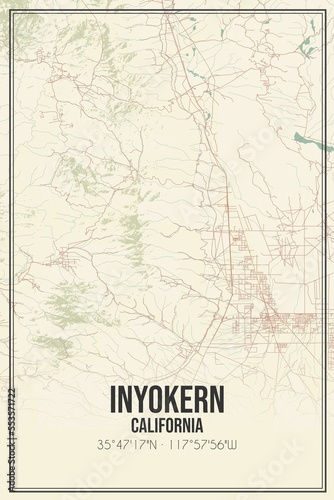 Retro US city map of Inyokern, California. Vintage street map. photo