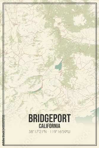 Foto Retro US city map of Bridgeport, California. Vintage street map.