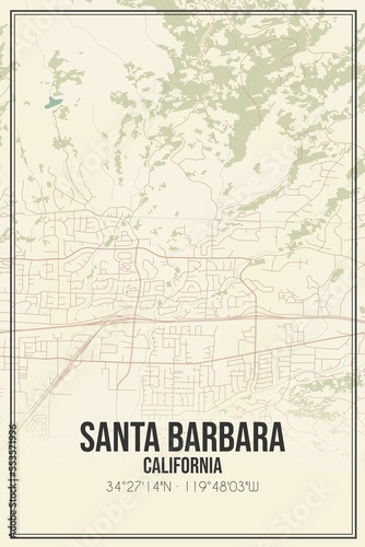 Retro US city map of Santa Barbara, California. Vintage street map.