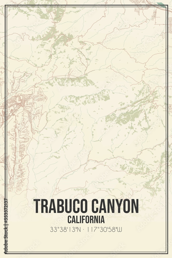 Retro US city map of Trabuco Canyon, California. Vintage street map.