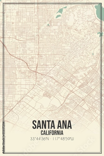 Retro US city map of Santa Ana, California. Vintage street map. photo