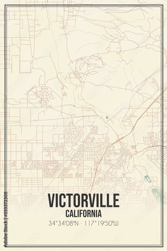 Obraz premium Retro US city map of Victorville, California. Vintage street map.