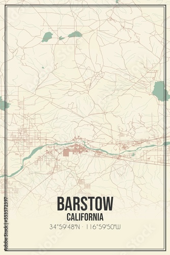 Retro US city map of Barstow, California. Vintage street map. photo