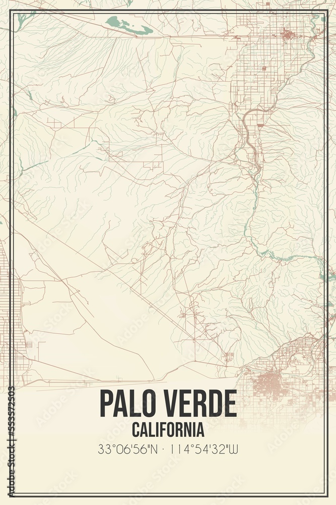 Retro US city map of Palo Verde, California. Vintage street map.