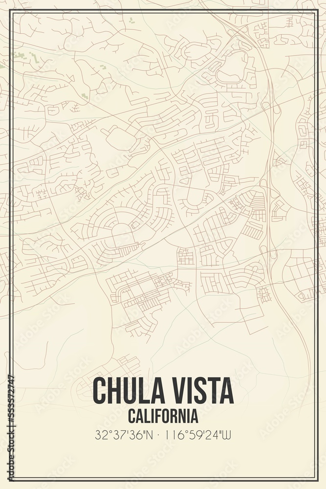 Obraz premium Retro US city map of Chula Vista, California. Vintage street map.
