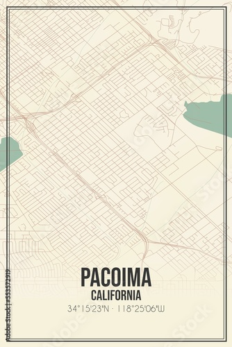 Retro US city map of Pacoima, California. Vintage street map. photo