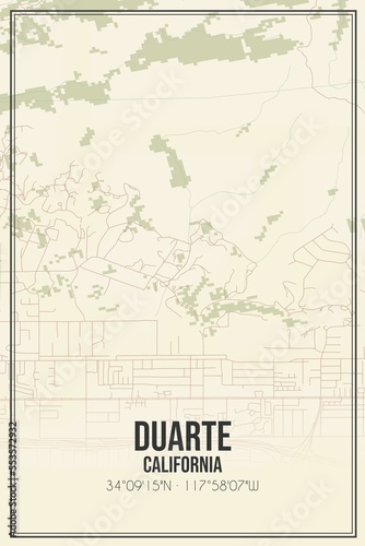 Retro US city map of Duarte, California. Vintage street map. photo