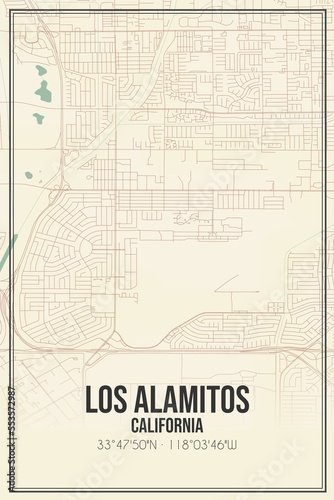 Retro US city map of Los Alamitos, California. Vintage street map. photo