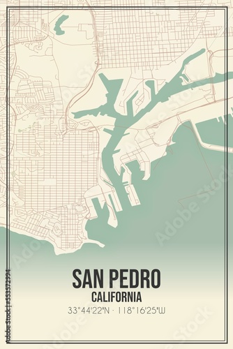 Retro US city map of San Pedro, California. Vintage street map. photo