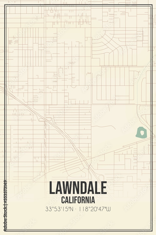Retro US city map of Lawndale, California. Vintage street map.