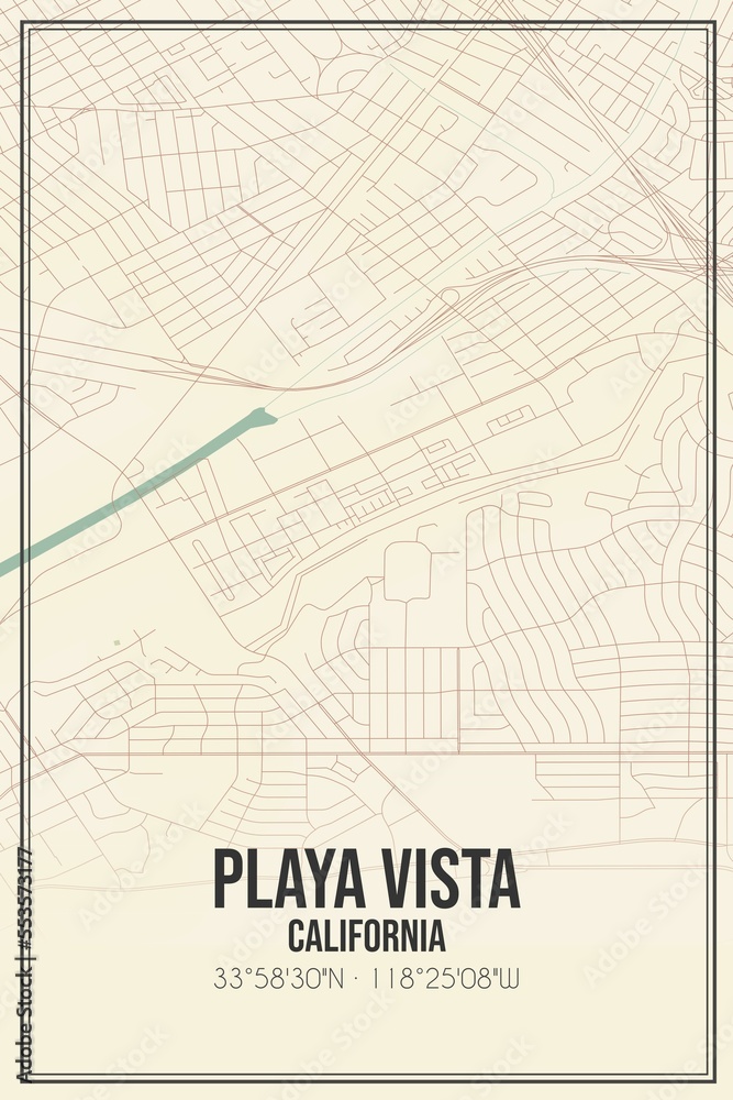 Retro US city map of Playa Vista, California. Vintage street map.