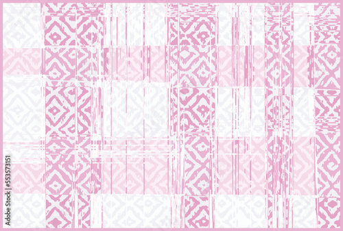 Trendy Seamless pattern in patchwork style. Embroidered print for carpet, rug, scarf, cloth, textile, wallpaper, wrapping paper. Ethnic and tribal motifs. Handwork. Vector illustration.pink color