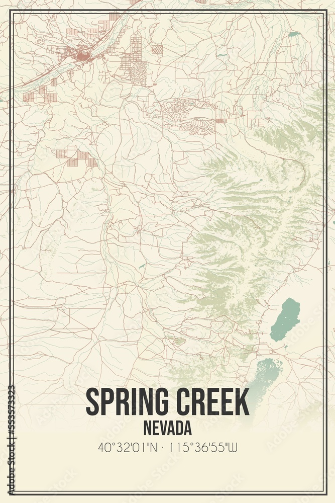 Retro US city map of Spring Creek, Nevada. Vintage street map.