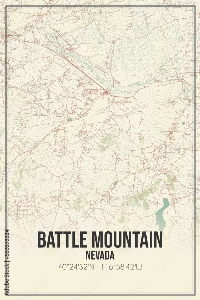Retro US city map of Battle Mountain, Nevada. Vintage street map.