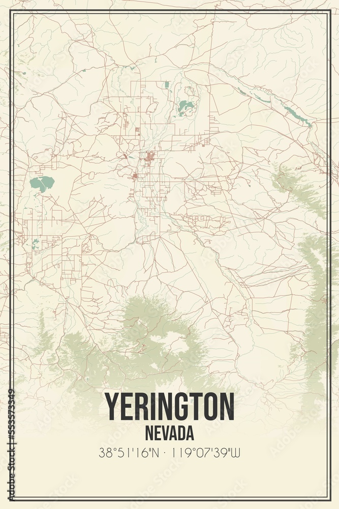 Retro US city map of Yerington, Nevada. Vintage street map.