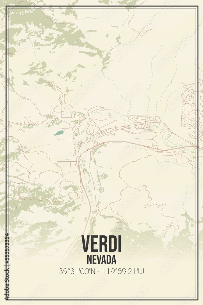 Retro US city map of Verdi, Nevada. Vintage street map.
