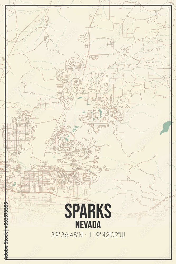 Retro US city map of Sparks, Nevada. Vintage street map.