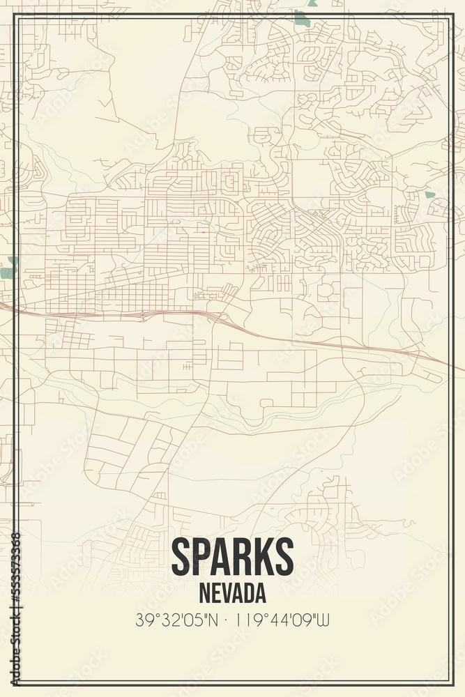 Obraz premium Retro US city map of Sparks, Nevada. Vintage street map.
