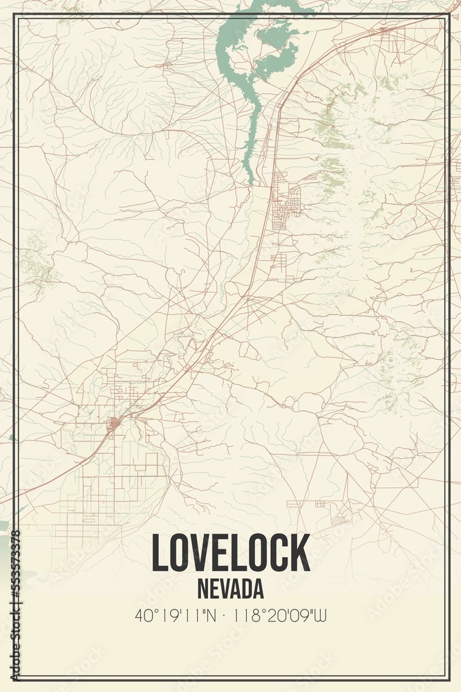 Fototapeta premium Retro US city map of Lovelock, Nevada. Vintage street map.