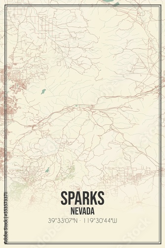 Retro US city map of Sparks, Nevada. Vintage street map. photo