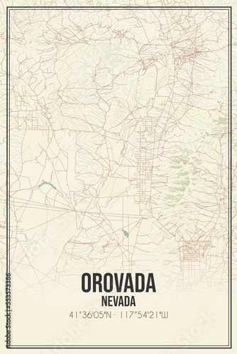 Retro US city map of Orovada  Nevada. Vintage street map.
