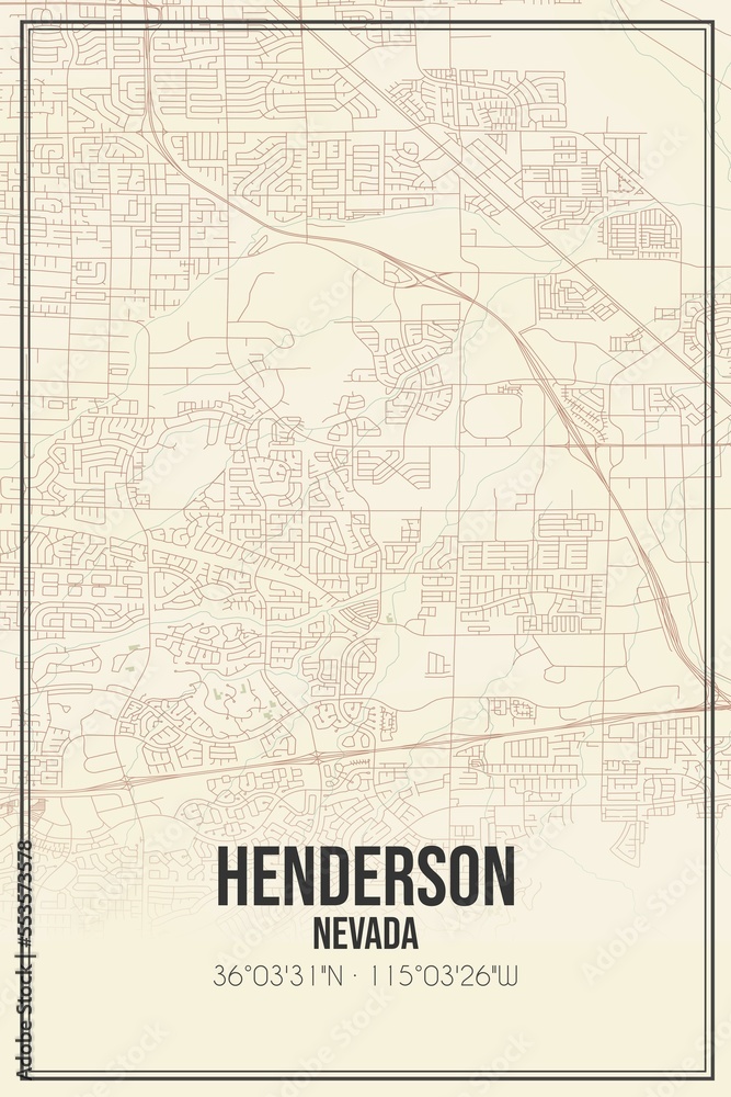 Retro US city map of Henderson, Nevada. Vintage street map.