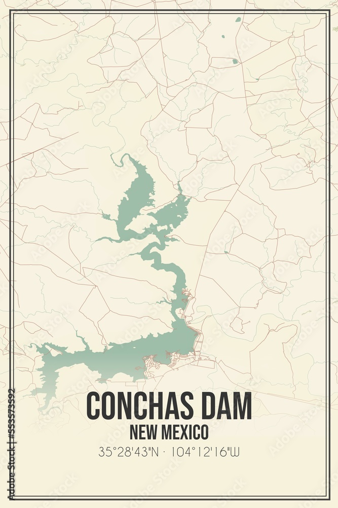 Retro US city map of Conchas Dam, New Mexico. Vintage street map.