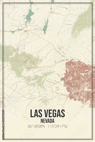 Photography Retro US city map of Las Vegas, Nevada. Vintage street map.