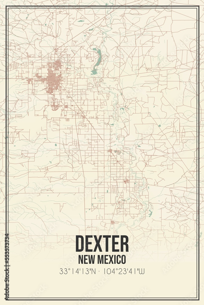 Fototapeta premium Retro US city map of Dexter, New Mexico. Vintage street map.
