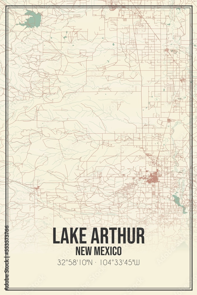 Retro US city map of Lake Arthur, New Mexico. Vintage street map.