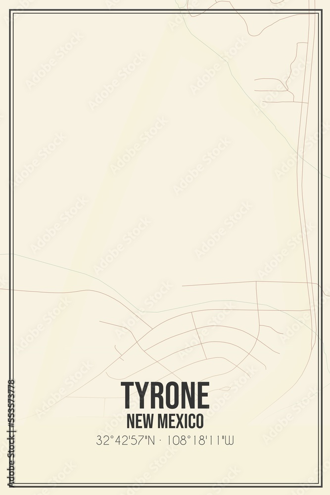 Fototapeta premium Retro US city map of Tyrone, New Mexico. Vintage street map.