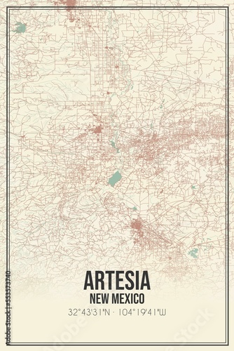 Retro US city map of Artesia, New Mexico. Vintage street map. photo