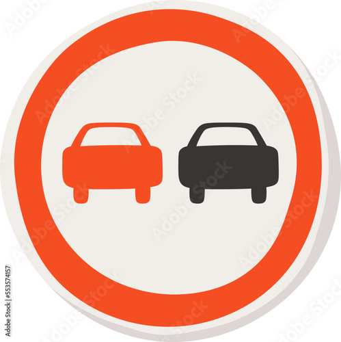 Road sign flat icon Overtaking prohibited Information for car. Vector illustration