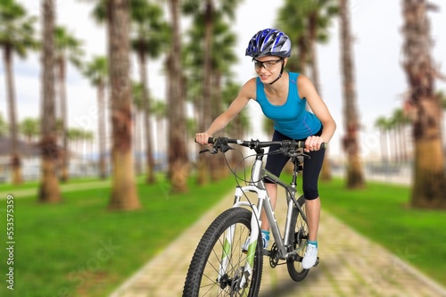 young happy sporty cyclist outdoor