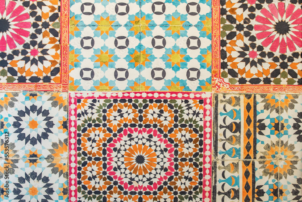 Traditional arabic tile patterns close up