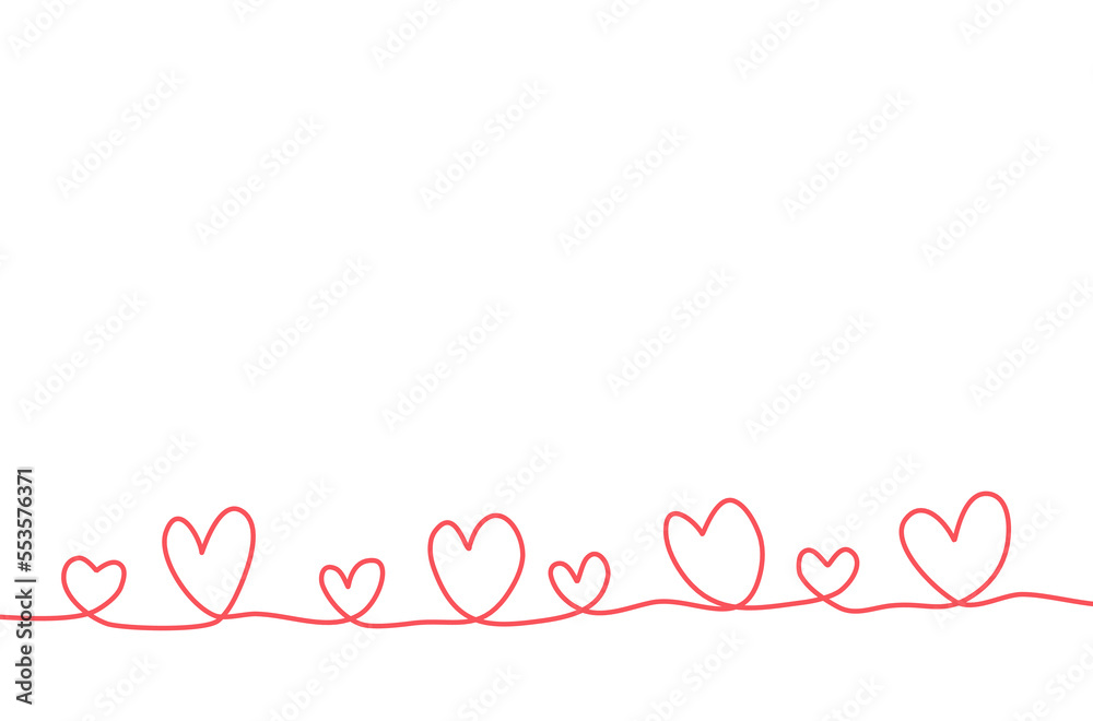 Line hand draw of hearts for Valentine’s Day. Doodle red line of hearts vector, red doodle line on white background, red heart for Valentine’s Day, 