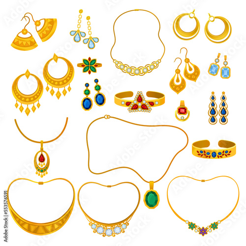 Jewelry Items with Necklace, Ring and Earrings Big Vector Set