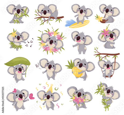 Adorable Koala Character with Large Ears in Various Actions Big Vector Set