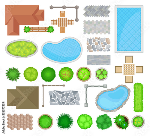 Landscape Elements Design Above View Big Vector Set