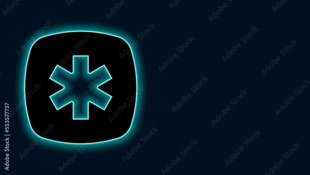 Glowing neon line Medical symbol of the Emergency - Star of Life icon isolated on black background. 4K Video motion graphic animation Glowing neon line Medical symbol of the Emergency - Star of Life icon isolated on black background. 4K Video motion graphic animation