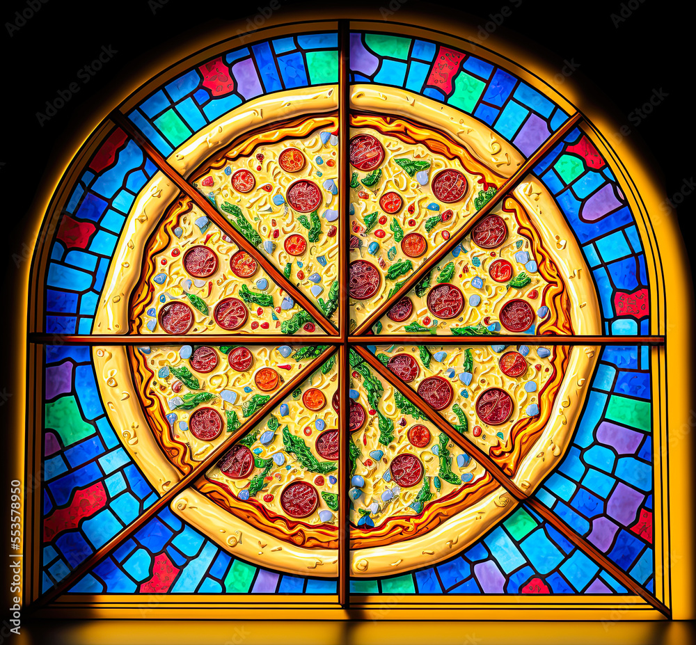 Stained glass pizza pie. Generative AI
