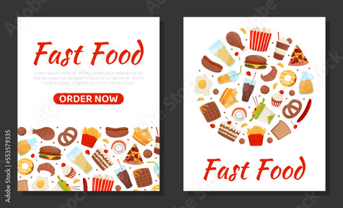 Tasty Fast Food Banner Design with Appetizing Nutrition Vector Template