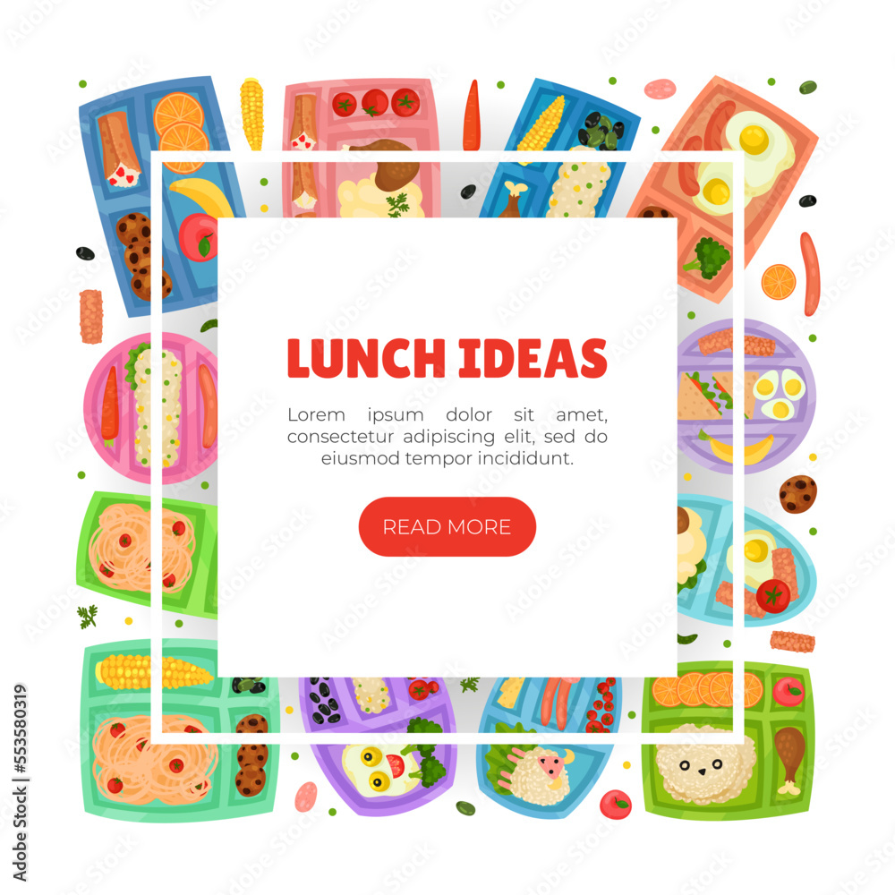 Tasty Lunch Box Banner Design with Healthy Meal for Kids Vector Template Tasty Lunch Box Banner Design with Healthy Meal for Kids Vector Template