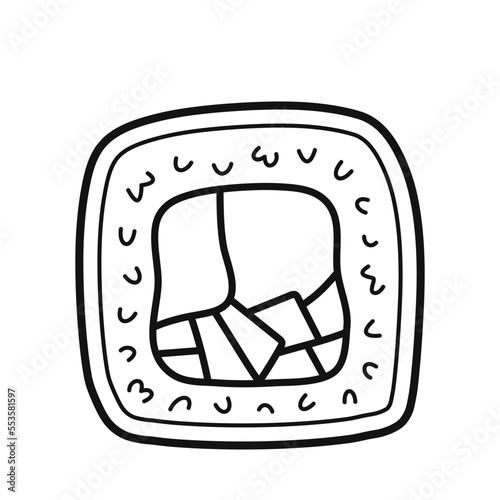 California Maki sushi roll. Japanese cuisine. Hand drawn traditional food element icon. Isolated vector illustration in doodle line style.