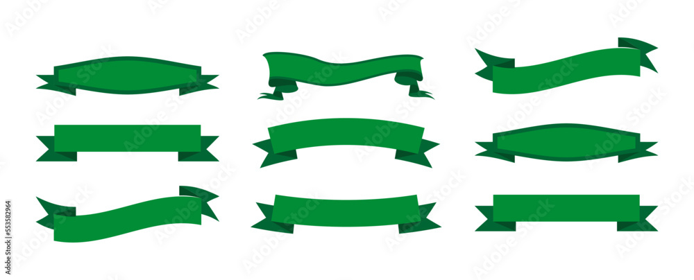 Flat vector ribbon banners isolated background. Green ribbon. Vector illustration
